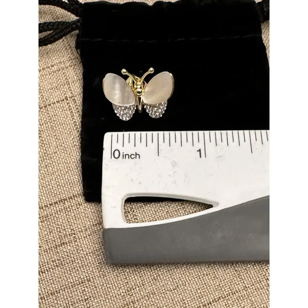 RACHEL GLAUBER Earrings 14k Gold Plated Mother Of Pearl Cubic Zirconia Butterfly